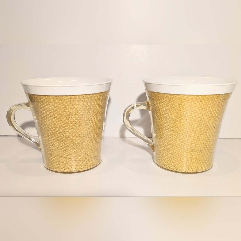 Vintage Raffiaware/Thermoware Cups/Mugs - Set of 2 with White Inside